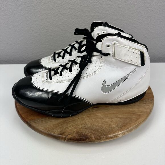 2007 NIKE Uptempo Zoom Basketball Shoes Size 10 High Tops White/Black 316968-101 main image 6